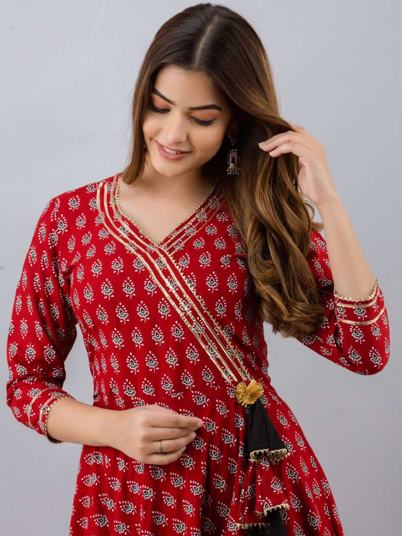 Buy KALINI Women Maroon Gold Toned Ethnic Motifs Printed Flared Sleeves Gotta Patti Anarkali Kurta Kurtas for Women 16947966 Myntra