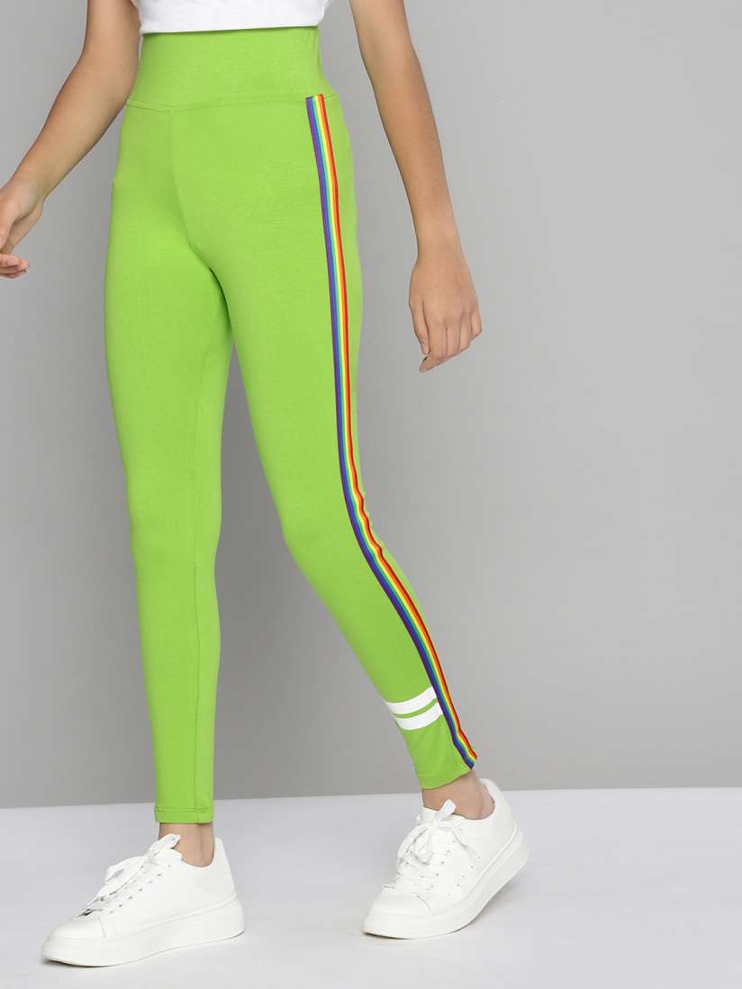 Buy JUSTICE Girls Lime Green Solid Fitted Leggings With Rainbow Side Stripes Leggings for Girls 16957712 Myntra