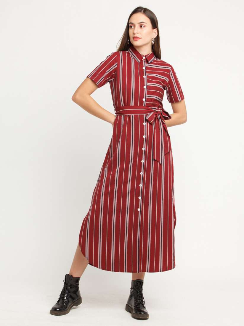 Buy Zink London Maroon White Striped Shirt Maxi Dress Dresses for Women 16958952 Myntra