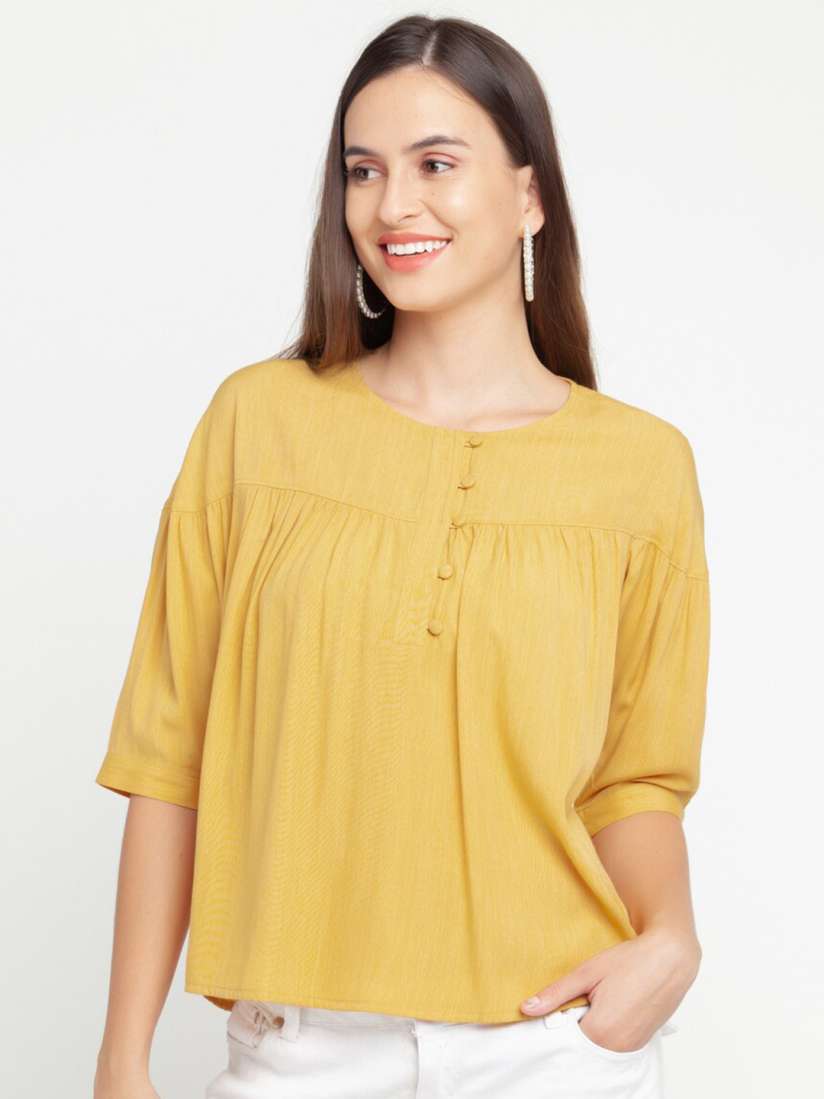Buy Zink London Yellow Gathered Top Tops for Women 16958978 Myntra