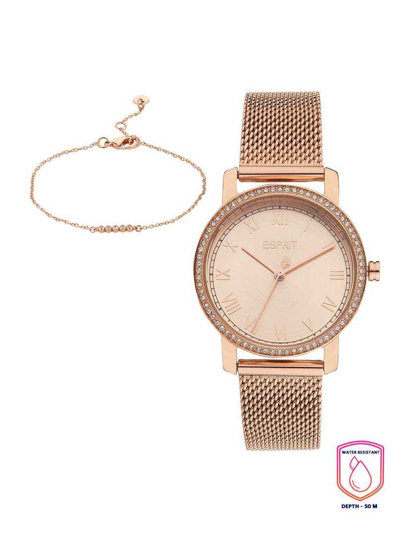 Buy ESPRIT Women Rose Gold Toned Embellished Dial Rose Gold Toned Analogue Watch Watches for Women 16963128 Myntra