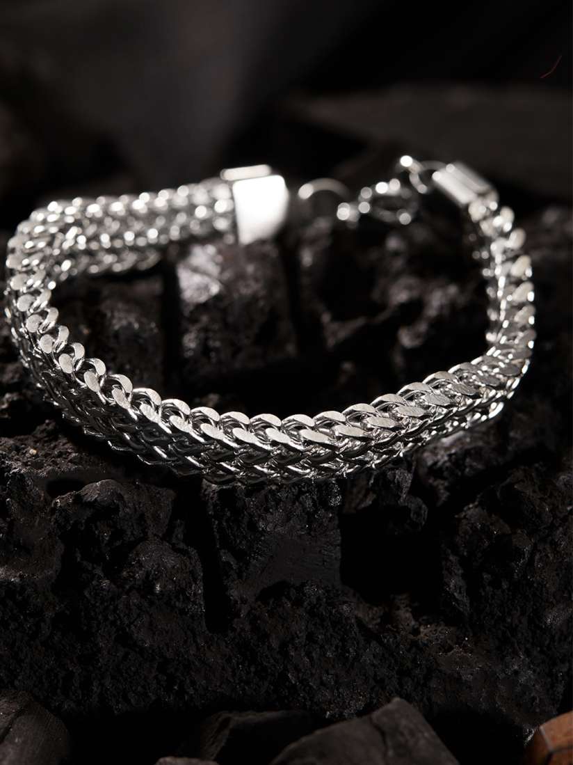 Buy The Roadster Lifestyle Co Men Handcrafted Silver Plated Link Bracelet Bracelet for Men 16963392 Myntra