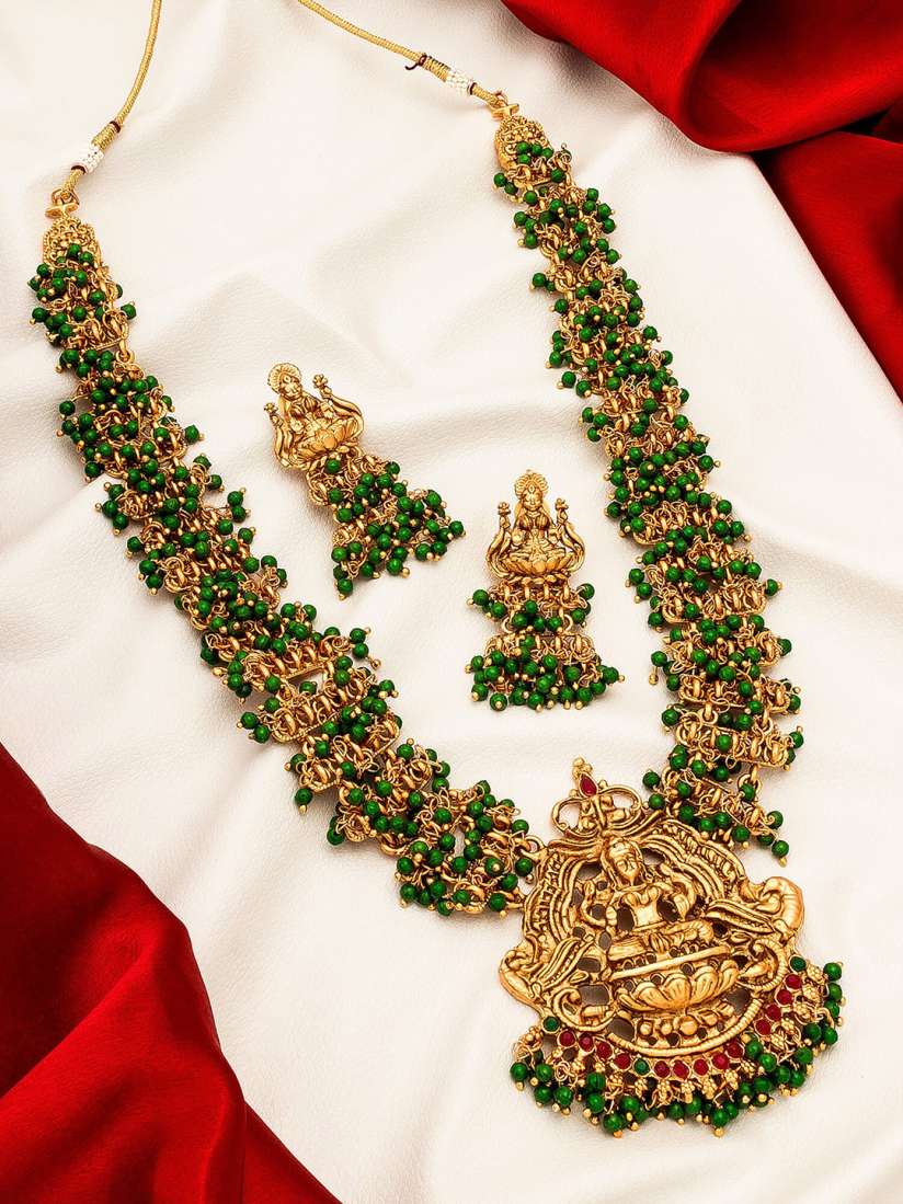 Buy aadita Gold Plated Green Pearl Beaded Temple Jewellery Set Jewellery Set for Women 16964138 Myntra