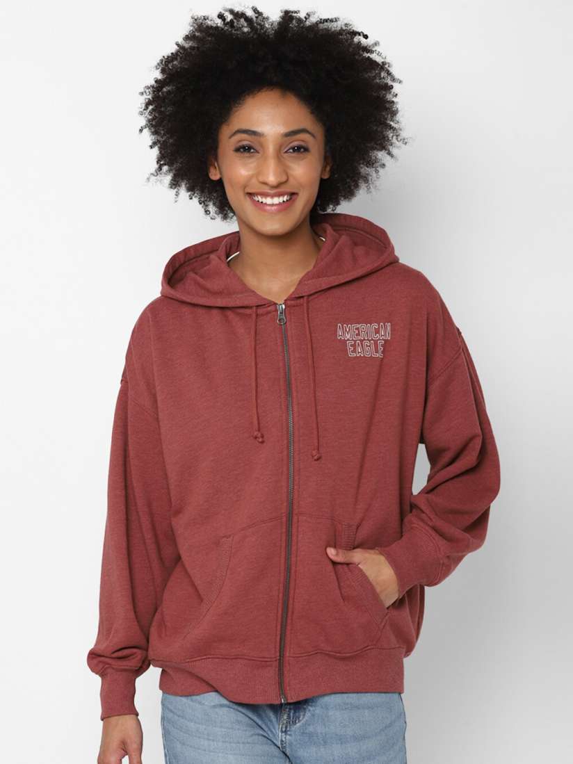 Buy AMERICAN EAGLE OUTFITTERS Women Red Fleece Oversized Zip Up Hooded Sweatshirt Sweatshirts for Women 16964446 Myntra