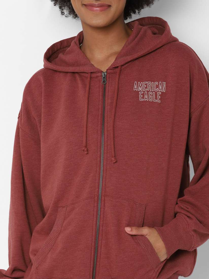 Buy AMERICAN EAGLE OUTFITTERS Women Red Fleece Oversized Zip Up Hooded Sweatshirt Sweatshirts for Women 16964446 Myntra