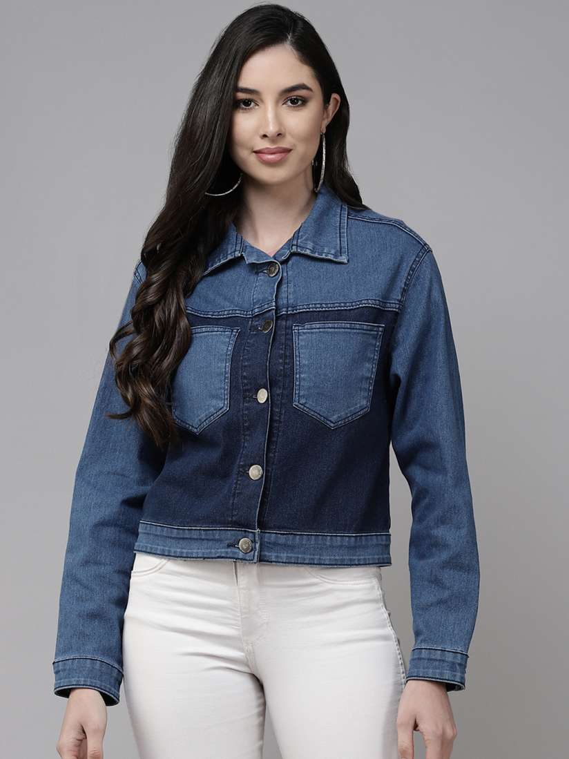 Buy The Dry State Women Blue Colourblocked Denim Jacket Jackets for Women 16965748 Myntra