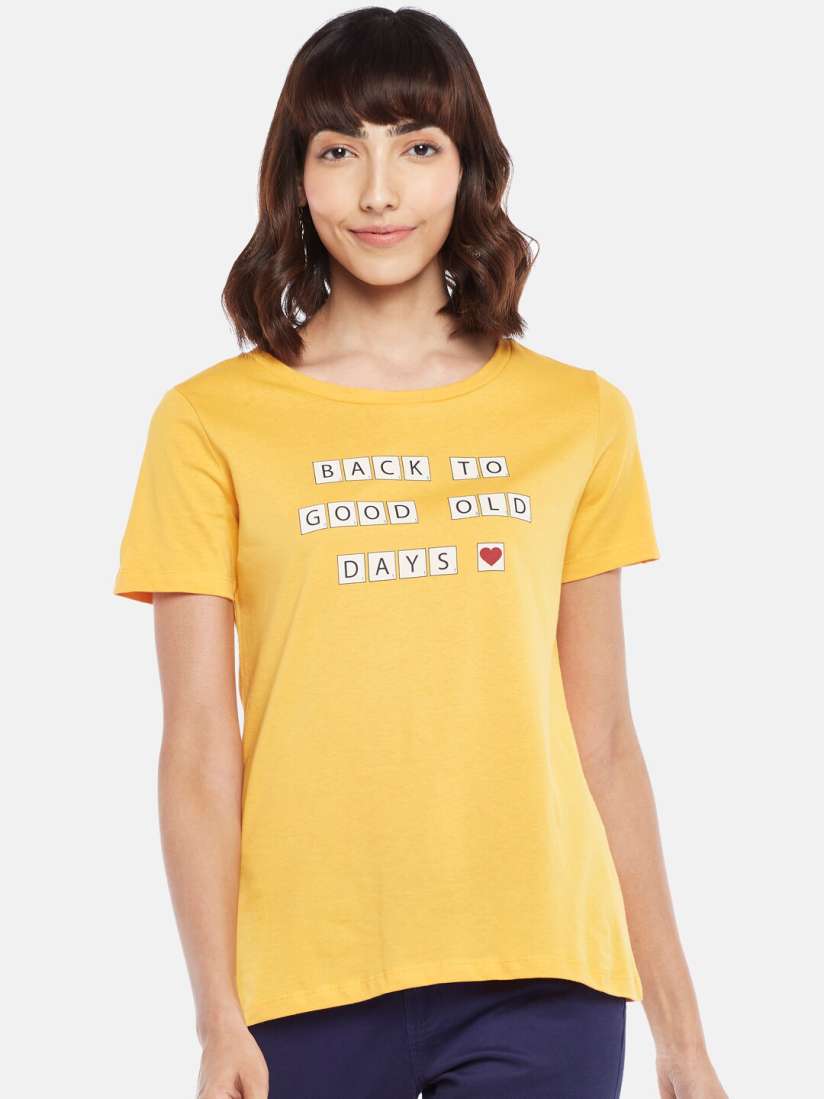 Buy Honey by Pantaloons Women Mustard Yellow Printed Pure Cotton T shirt Tshirts for Women 16967628 Myntra