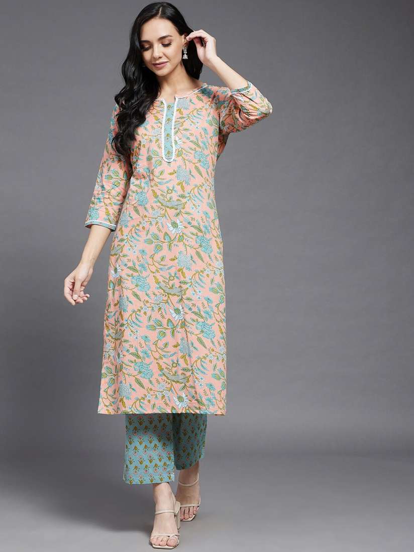 Buy Azira Women Green Ethnic Motifs Printed Panelled Pure Cotton Kurti with Palazzos Kurta Sets for Women 16971452 Myntra