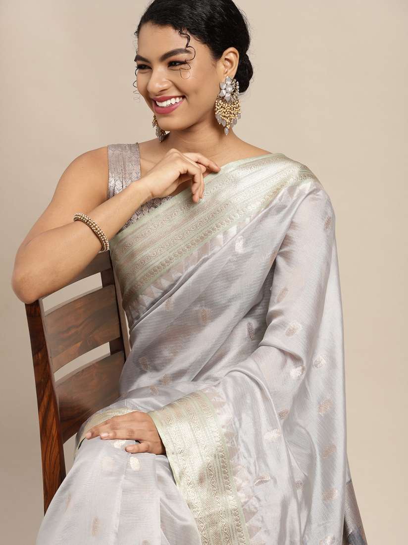 Mitera grey woven design saree sale