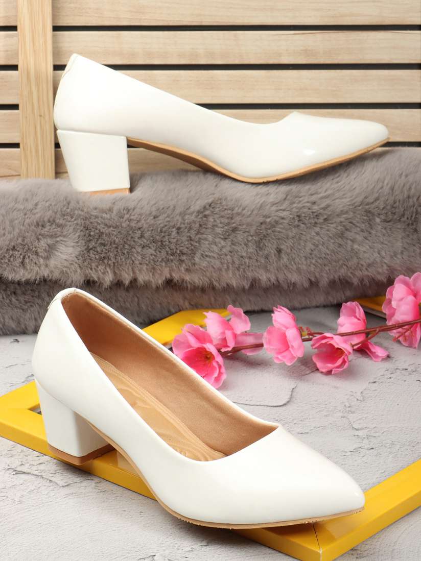 Buy Denill White Solid Pointed Toe Block Heel Pumps Heels for Women 16977254 Myntra