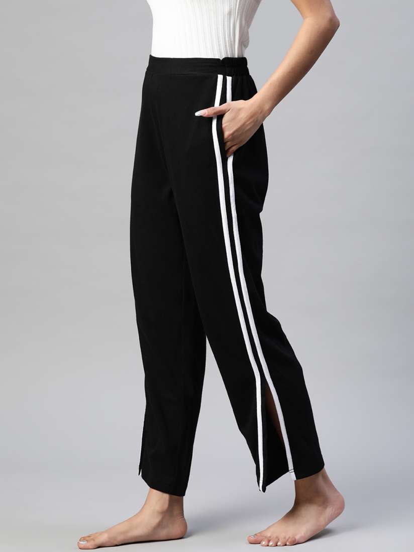 Buy plusS Women Black Solid Track Pants With Side Slits Track Pants for Women 16989610 Myntra