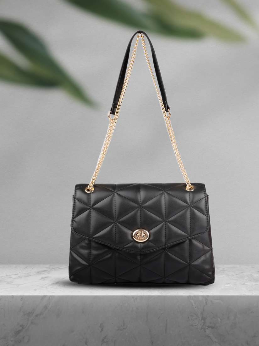 Buy Accessorize London Women s Faux Leather Black Eva Quilt Shoulder Sling bag Handbags for Women 16992536 Myntra
