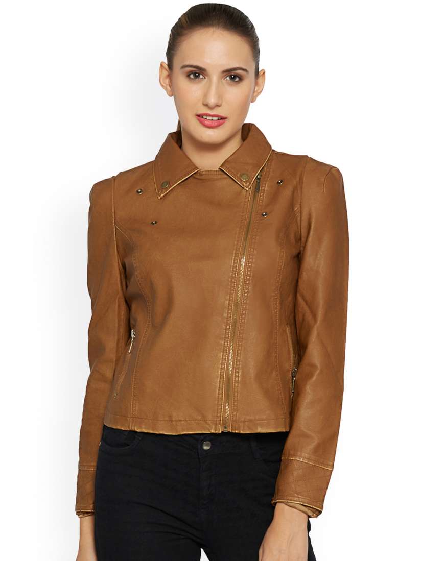 Buy Kraus Jeans Tan Brown Biker Jacket Jackets for Women 1699566 Myntra