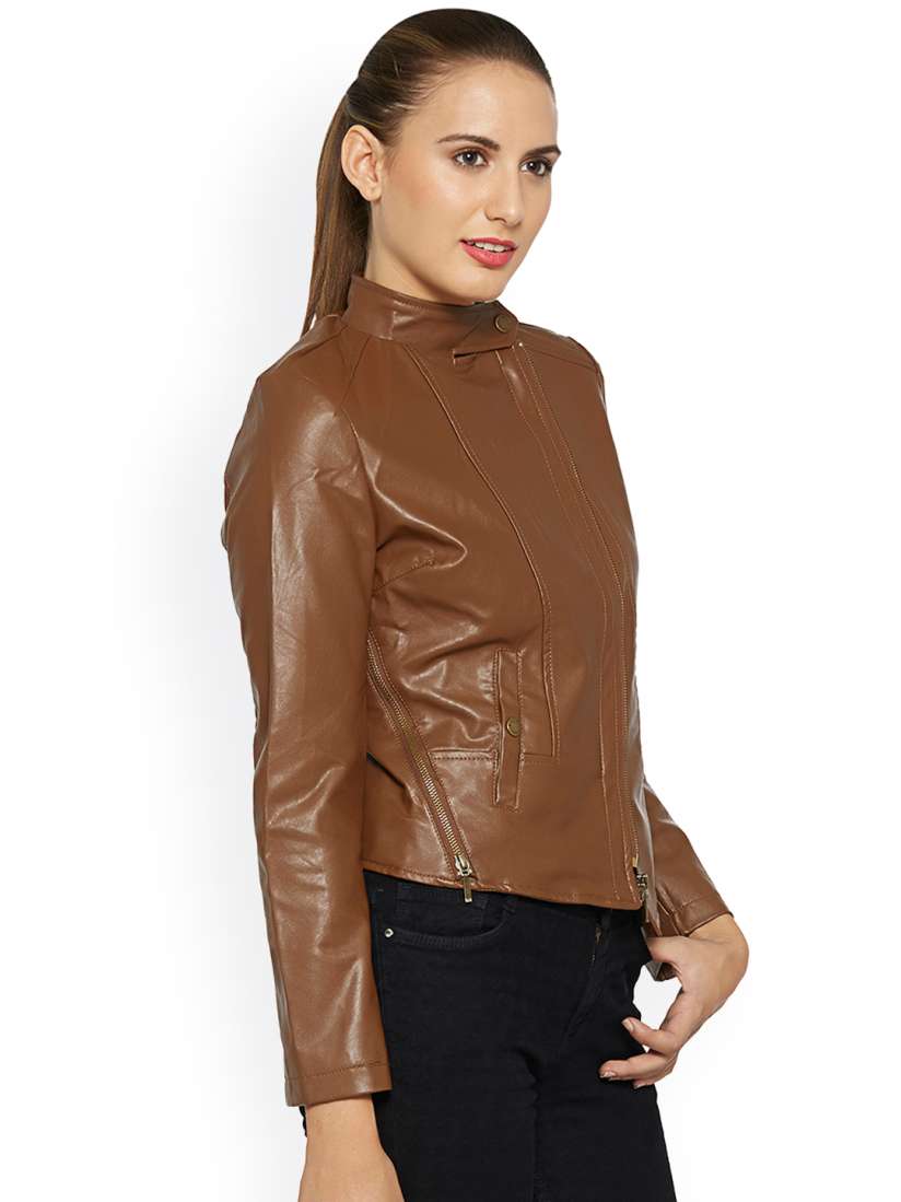 Buy Kraus Jeans Brown Biker Jacket Jackets for Women 1699568 Myntra