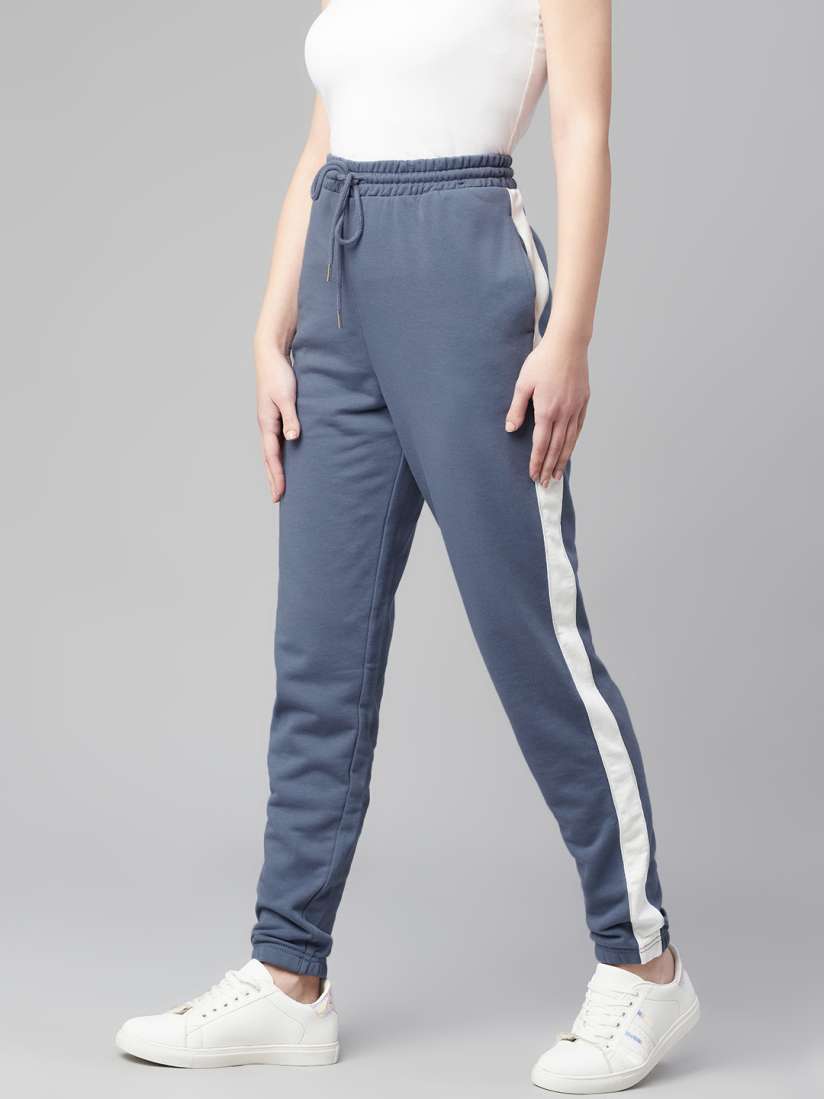 Buy Marks Spencer Women Blue Solid Joggers with Side Contrast Panelling Track Pants for Women 17000722 Myntra