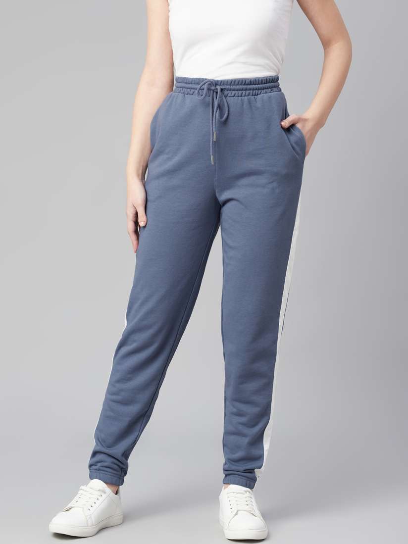 Buy Marks Spencer Women Blue Solid Joggers with Side Contrast Panelling Track Pants for Women 17000722 Myntra
