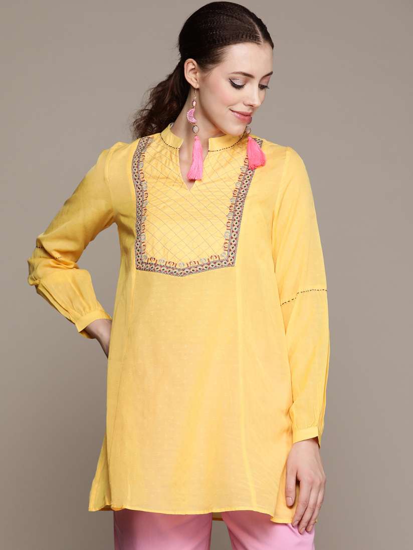 Buy Ritu Kumar Women Yellow Ethnic Motifs Embroidered Kurti Kurtis for Women 17001962 Myntra