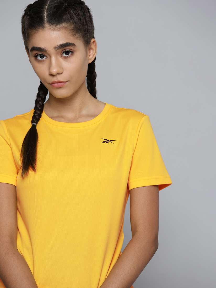 Buy Reebok Women Yellow Solid Training or Gym T shirt Tshirts for Women 17005242 Myntra