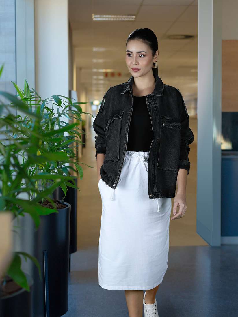 Denim Shirt Shirts To Wear With Black Skirts Leather Jacket Outfits