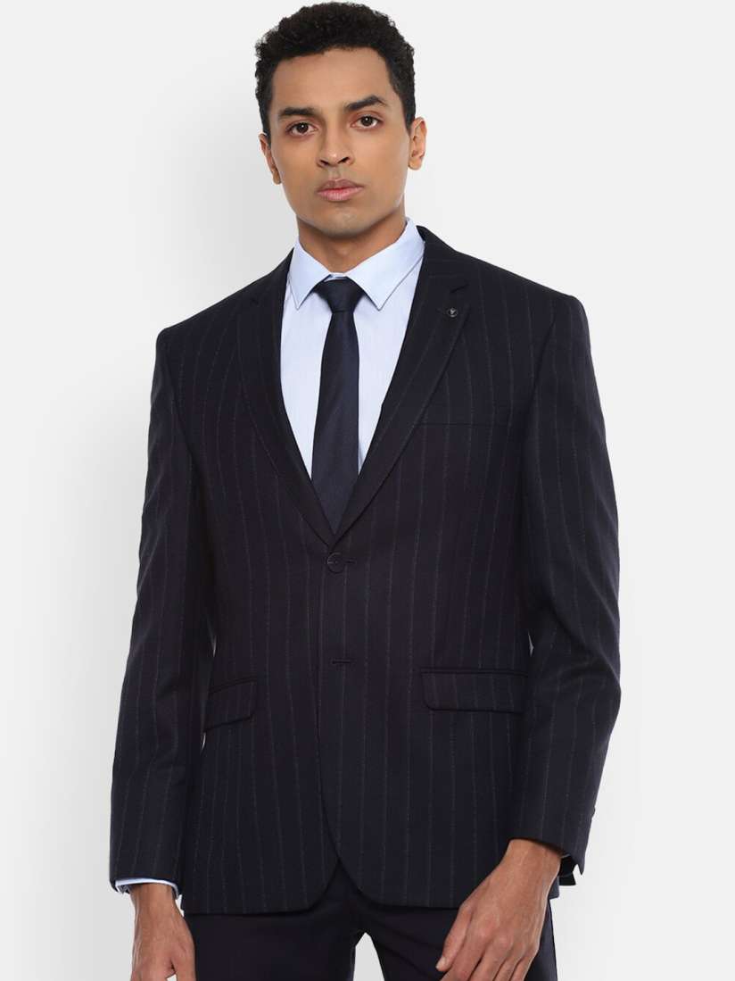 Buy Van Heusen Men Navy Blue Striped Single Breasted Slim Fit Formal Blazer Blazers for Men 17015310 Myntra