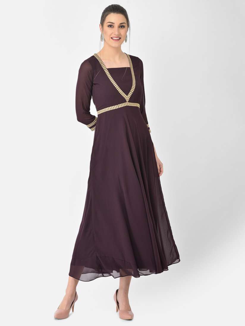 Buy Ojjasvi Burgundy Georgette Embroidered Maxi Dress Dresses for Women 17016674 Myntra