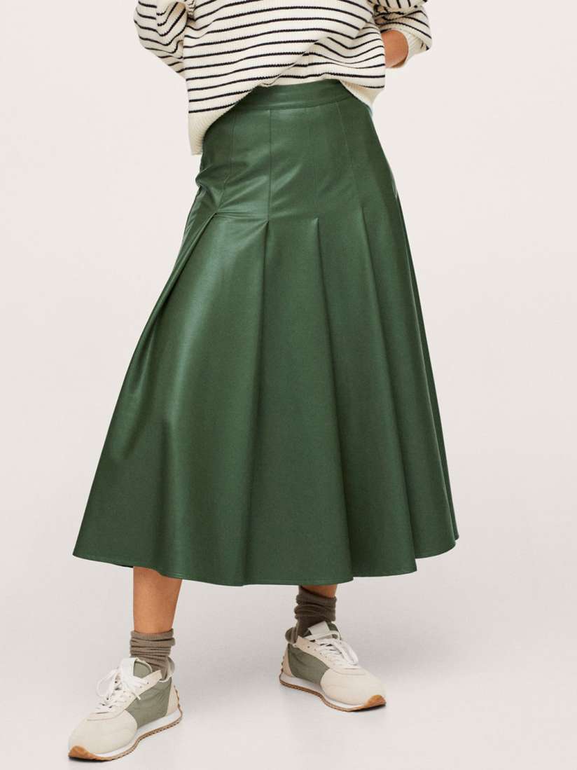 Green pleated skirt mango outlet