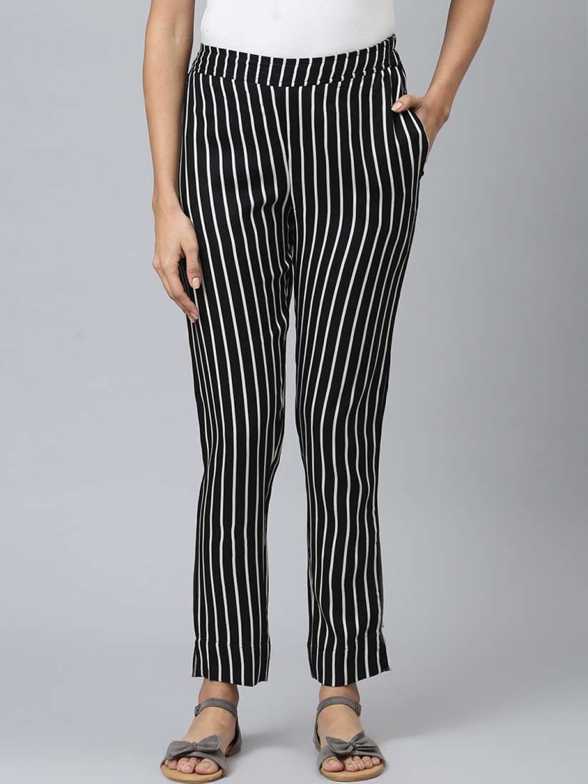 Buy FLAMBOYANT Women Black Striped Trousers Trousers for Women 17023130 Myntra