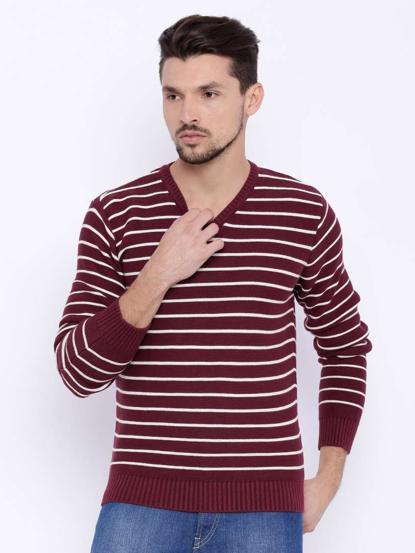 Maroon and white striped sweater 2025