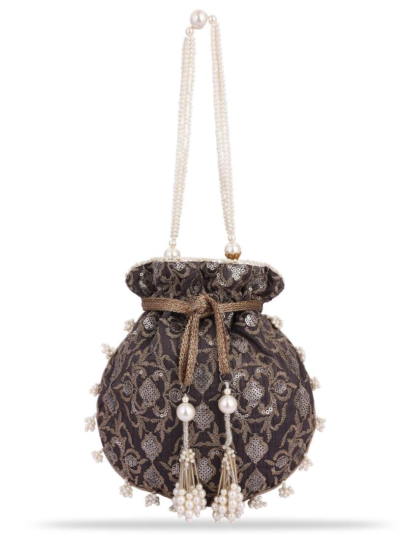 Buy MASQ Black White Pearl Sequinned Work Embellished Potli Clutch Clutches for Women 17031728 Myntra
