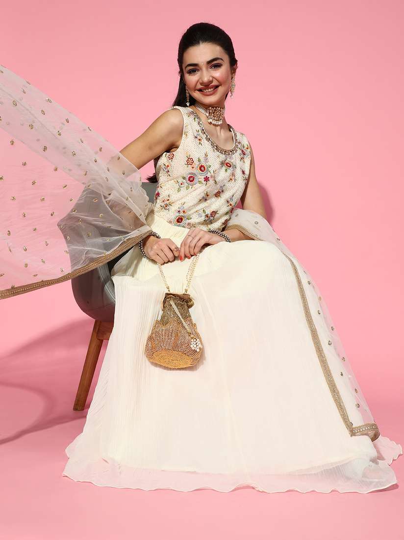 Buy Soch Women Classic White Floral Georgette Swirling Kurta Sets