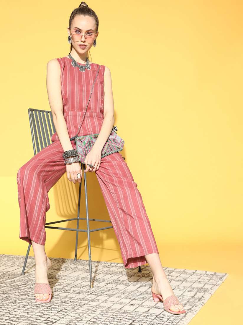 Striped jumpsuit myntra on sale