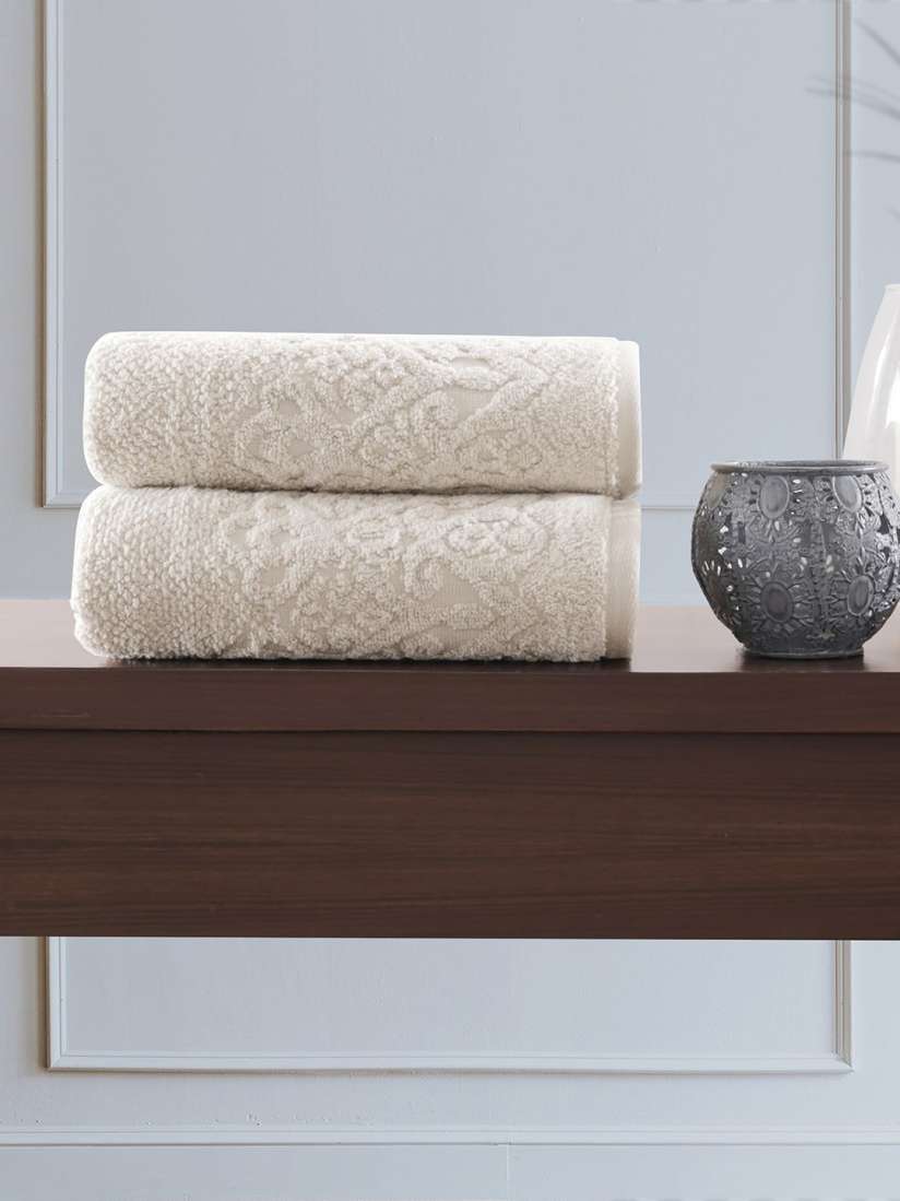 Buy MASPAR Beige Set of 2 Cotton 550 GSM Jacquard Hand Towel Set Towel Set for Unisex 17049272 Myntra