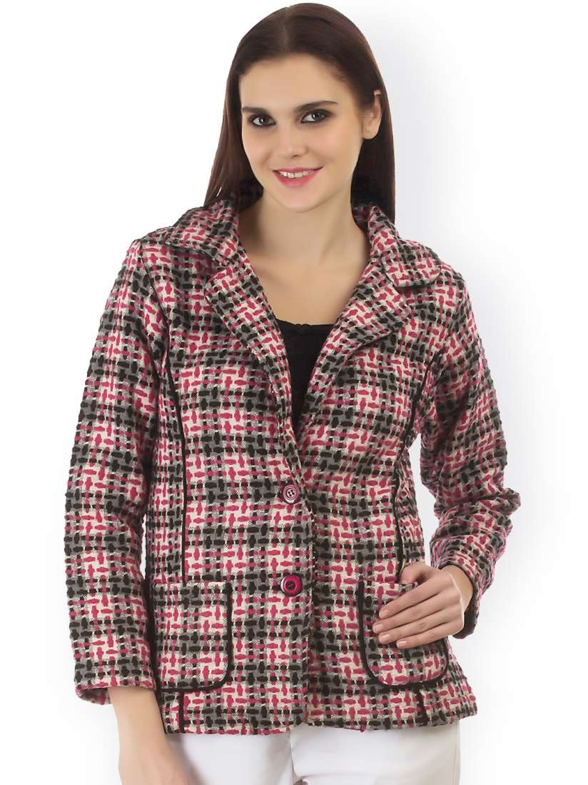 Buy Kurti s by Menka Black Pink Checked Woolen Jacket Jackets for Women 1705444 Myntra