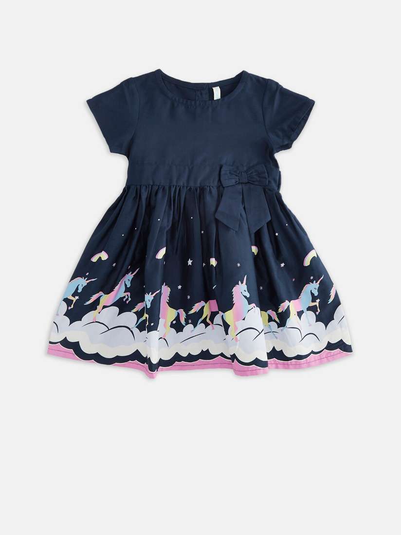 Buy Pantaloons Baby Girls Navy Blue Fit and Flare Dress Dresses