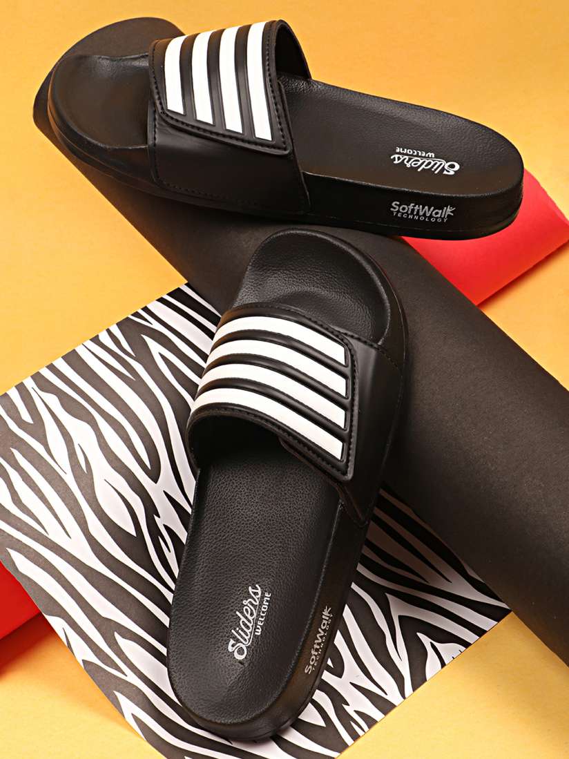 Buy WELCOME Men Black White Striped Sliders Flip Flops for Men 17059156 Myntra