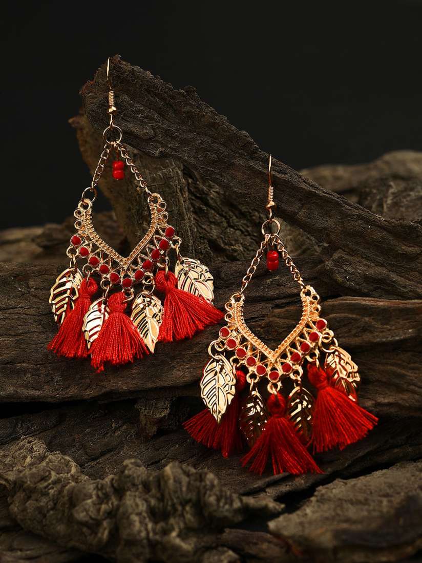 Buy SOHI Orange Gold Toned Contemporary Tasseled Drop Earrings Earrings for Women 17061360 Myntra