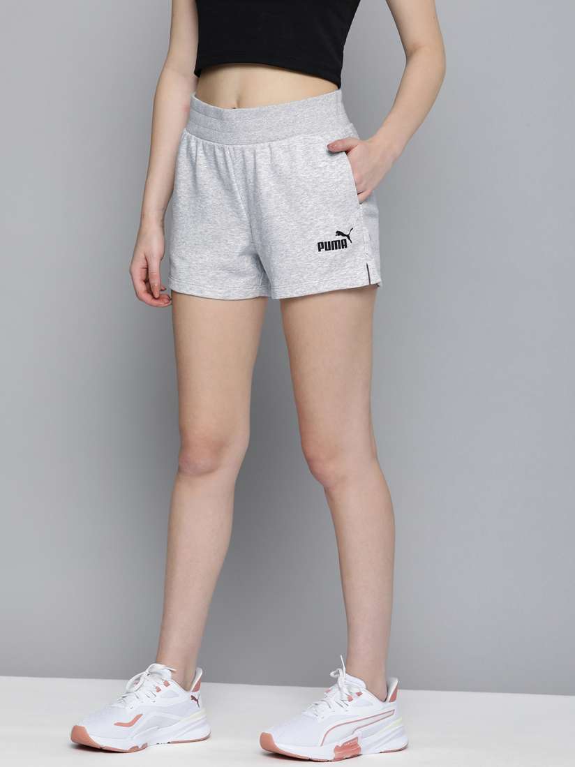 Buy Puma Women Grey Melange Solid High Rise Essential Knitted Training or Gym Sweat Shorts Shorts for Women 17065532 Myntra