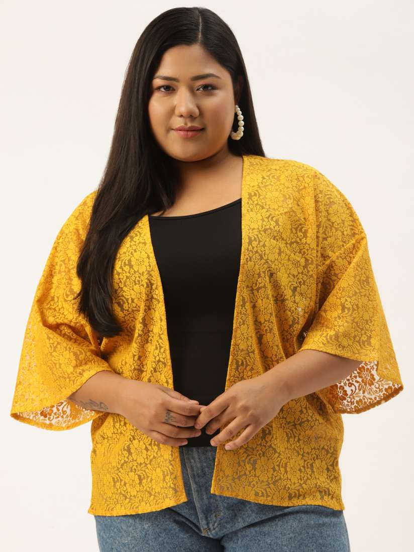 Buy Rute Women Plus Size Mustard Yellow Cotton Lace Shrug Shrug for Women 17067074 Myntra