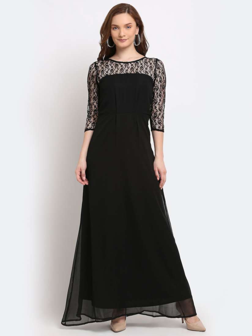 Buy La Zoire Black Georgette Maxi Dress Dresses for Women 17068316 Myntra
