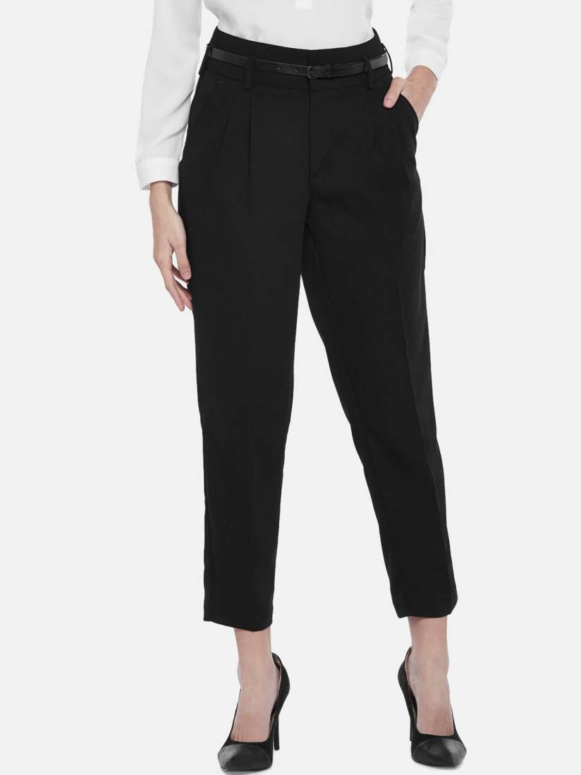 Buy Annabelle by Pantaloons Women Black Tapered Fit Formal Trousers Trousers for Women 17068948 Myntra