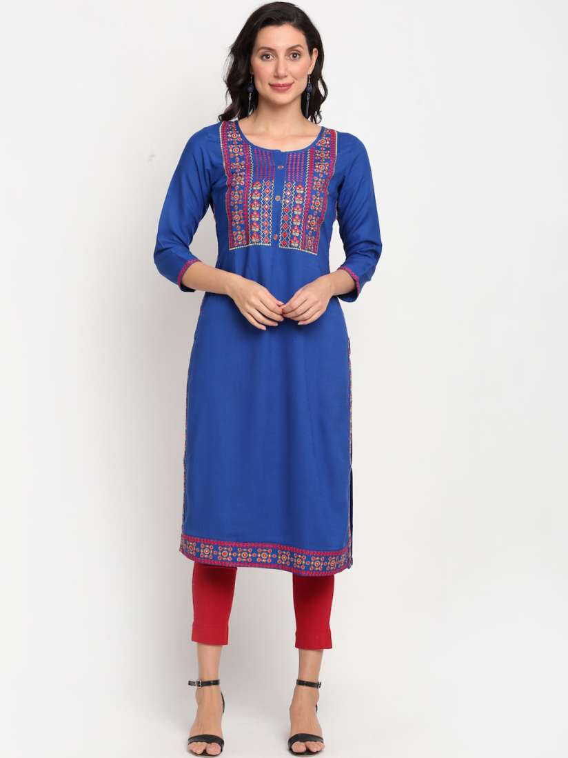 Buy Lovely Lady Women Blue Red Embroidered Straight Kurta Kurtas for Women 17079820 Myntra