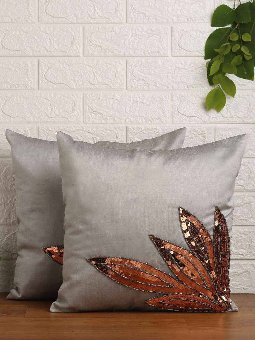 Buy Alina decor Grey Copper Toned Set of 2 Embellished Square Cushion Covers Cushion Covers for Unisex 17082392 Myntra
