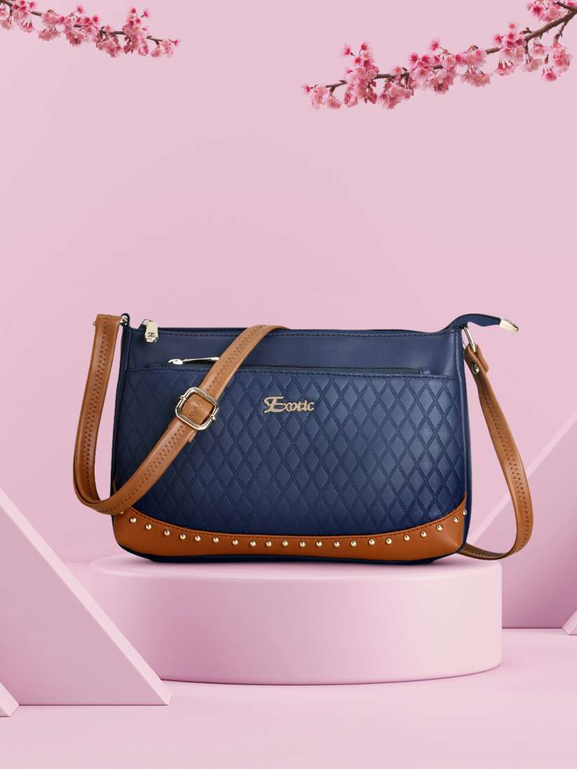 Buy Exotic Blue Colourblocked PU Sling Bag with Quilted Handbags for Women 17098348 Myntra