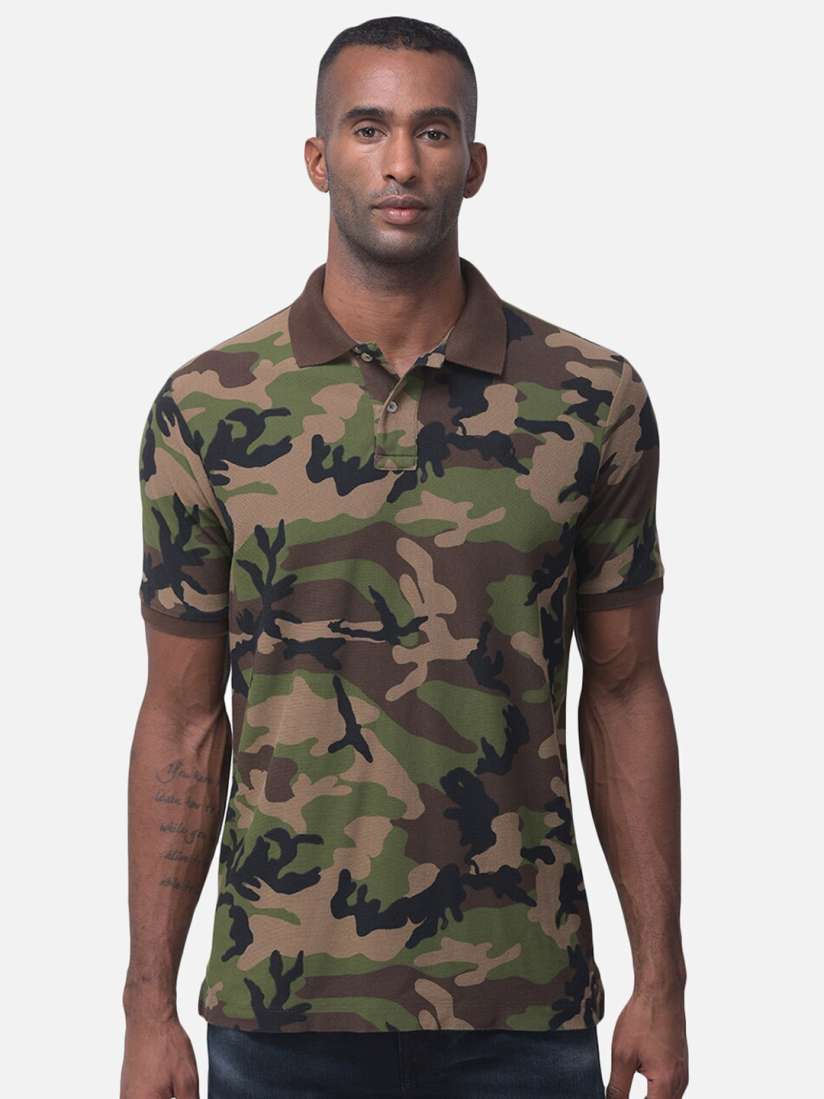Buy Woodland Men Multicoloured Camouflage Printed Polo Collar Tropical T shirt Tshirts for Men 17098466 Myntra