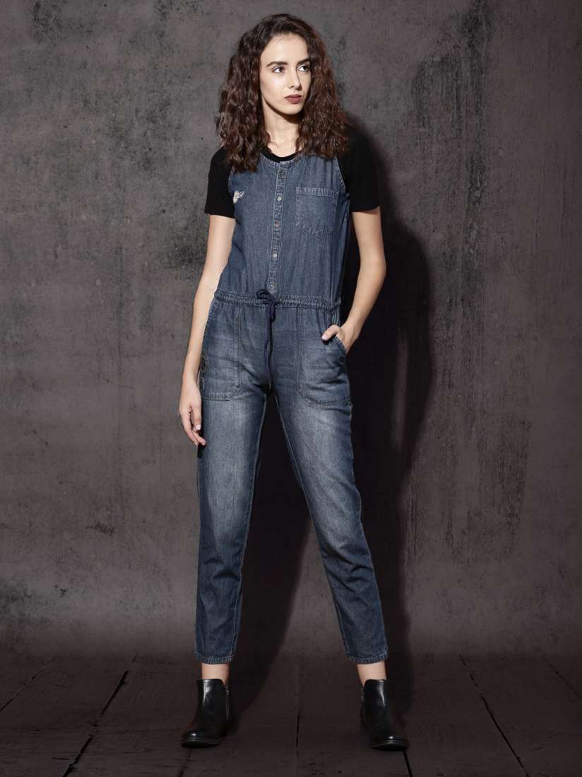 Denim jumpsuit myntra cheap