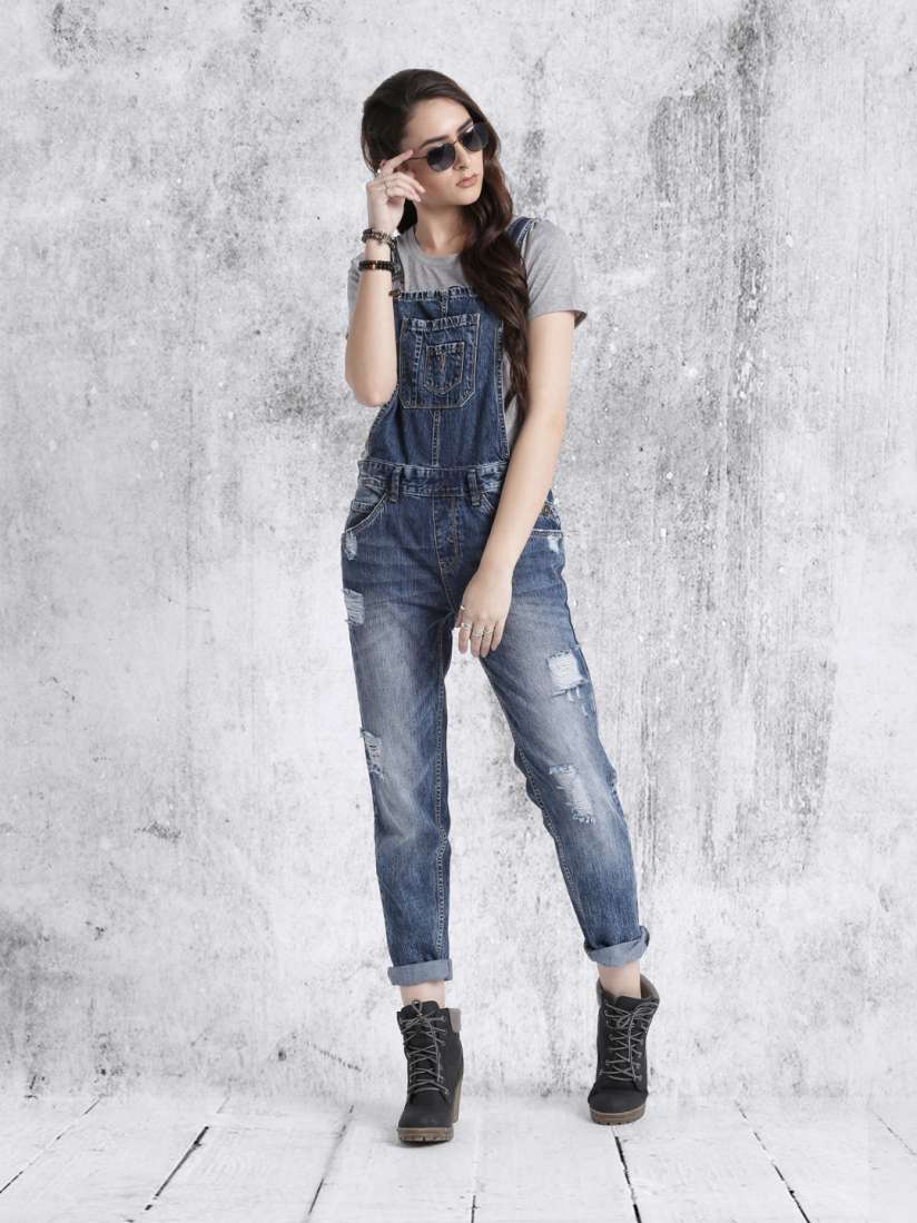 Distressed dungarees womens on sale