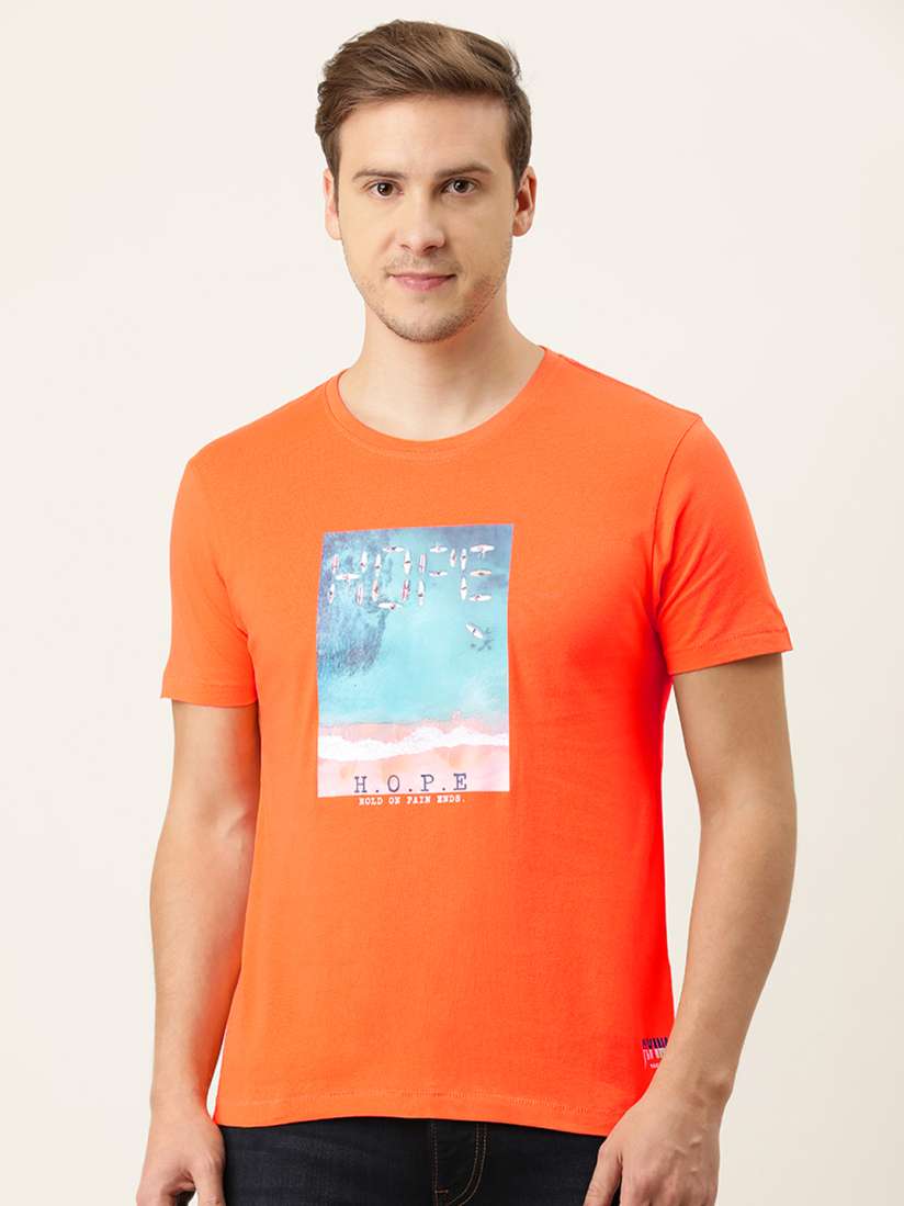 Buy Flying Machine Men Coral Blue Printed Pure Cotton Slim Fit T shirt Tshirts for Men 17108326 Myntra
