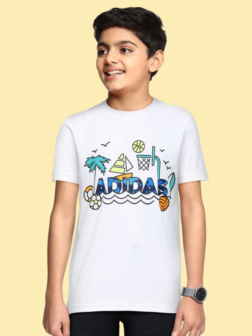 Boys white adidas t shirt cheap