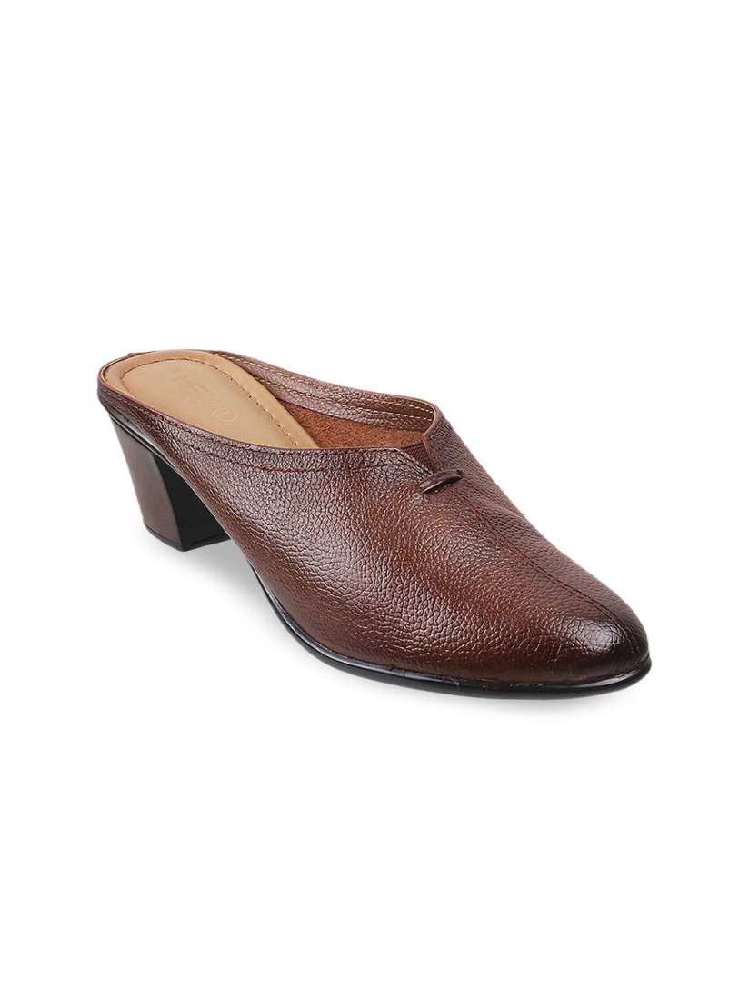 Buy Metro Rust Textured Leather Block Mules Heels for Women 17118074 Myntra
