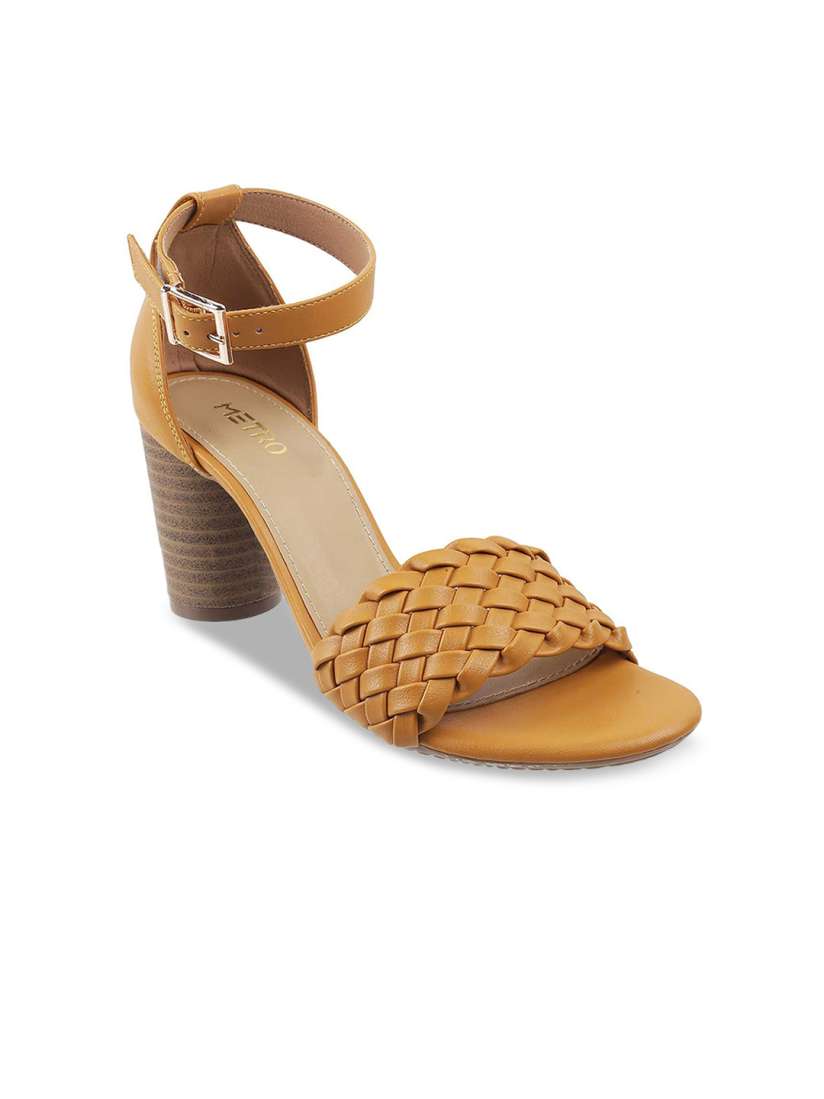 Buy Metro Yellow Textured Ankle Loop Block Heel Sandals Heels for Women 17118238 Myntra